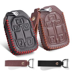 fengruisi 2pcs genuine leather smart key keyless remote entry fob for or 2019-2021 chevrolet silverado 1500, 2500, 3500, 2019-2021 gmc sierra (brown/black)