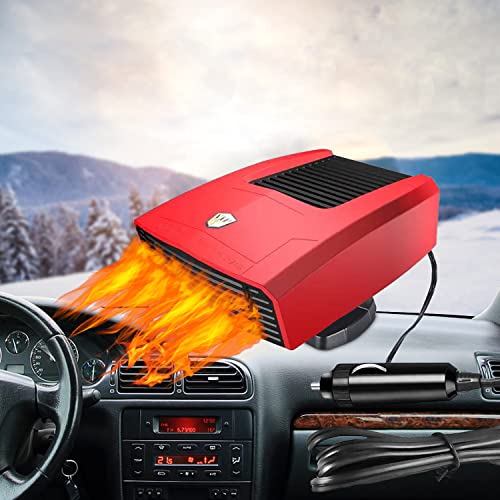 12V 180W Car Heater,360°Rotatable Car Defroster Defogger Portable Fan 2 in 1 Heating and Cooling Fan Plug in Cigarette Lighter Plug(Red)