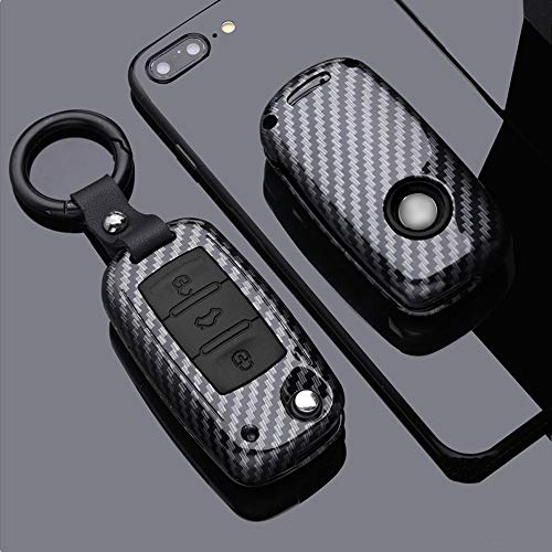 SANRILY 1Pcs Key Fob Cover Case for BMW X1 X3 X5 X6 5 Series 2018 7 Series 2017 up 2 Series 6 Series GT Carbon Fiber ABS Silicone Keyless Remote Key Fob Protector with Keychain Black