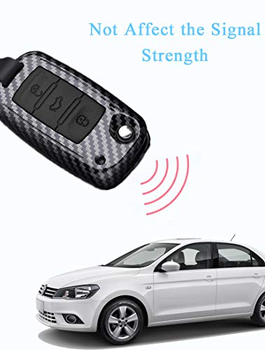 SANRILY 1Pcs Key Fob Cover Case for BMW X1 X3 X5 X6 5 Series 2018 7 Series 2017 up 2 Series 6 Series GT Carbon Fiber ABS Silicone Keyless Remote Key Fob Protector with Keychain Black