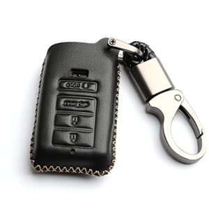wfmj leather for acura rdx rlx ilx mdx tlx smart remote 4 buttons key case holder cover fob chain (black)