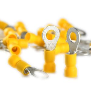 100 pack wire ring terminals vinyl yellow 12-10 gauge car audio connectors (1/4″)