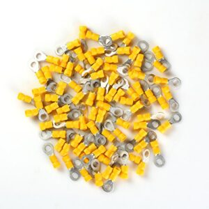 100 Pack Wire Ring Terminals Vinyl Yellow 12-10 Gauge Car Audio Connectors (1/4")