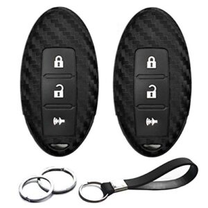 2pcs compatible with nissan infiniti kbrastu15 smart 3 buttons carbon fiber looks silicone fob key case cover protector keyless remote holder for 2002-2018 pathfinder armada tiida xterra x-trail quest