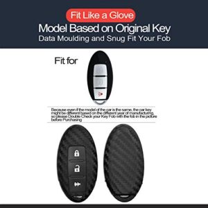 2pcs Compatible with Nissan Infiniti KBRASTU15 Smart 3 Buttons Carbon Fiber Looks Silicone FOB Key Case Cover Protector Keyless Remote Holder for 2002-2018 Pathfinder Armada Tiida Xterra X-Trail Quest