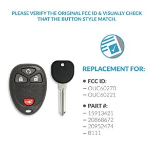 Keyless2Go Replacement for Keyless Entry Car Key Vehicles That Use 4 Button 15913421 OUC60270, Self-Programming - with New Uncut Transponder Ignition Car Key Circle Plus B111