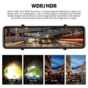 【Newest 11''】 Mirror Dash Cam Front and Rear Dual 1080P Rear View Mirror Camera FHD IPS Full Touch Screen Rearview Dashcam Waterproof Backup Camera with Enhanced Night Vision 170° Wide Angle for Cars