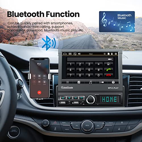 Single Din Flip Out Touch Screen Car Stereo with Apple Carplay and Android Auto, 1 Din Radio Support Bluetooth Mirror Link Remote Control USB TF Card FM Radio Microphone