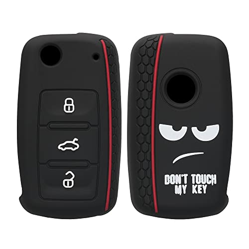 kwmobile Silicone Key Fob Cover Compatible with VW Skoda SEAT 3 Button Car Key - Don't Touch My Key White/Black/Red