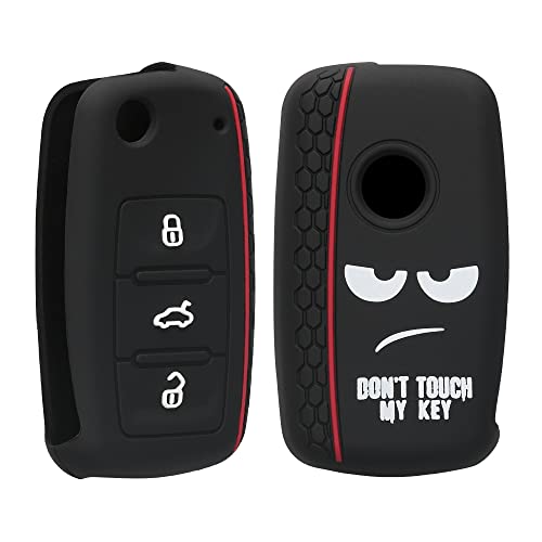 kwmobile Silicone Key Fob Cover Compatible with VW Skoda SEAT 3 Button Car Key - Don't Touch My Key White/Black/Red