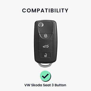 kwmobile Silicone Key Fob Cover Compatible with VW Skoda SEAT 3 Button Car Key - Don't Touch My Key White/Black/Red