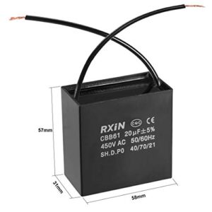 uxcell Ceiling Fan Capacitor CBB61 20uF 450V AC 2 Wires Metalized Polypropylene Film Capacitors 58x31x57mm for Water Pump Motor Generator