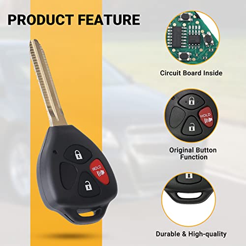 Key Fob Keyless Entry Remote Compatible with Toyota 2007-2010 Rav4丨2008- 2012 Scion xB 3 Buttons Car Key Replacement FCC:HYQ12BBY