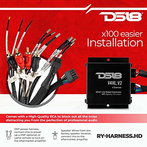 DS18 RY-Harness.HD Harley Davidson Plug and Play Harness for Amplifiers, 4 Channel RCA Pre-Output Ready to Use - Great for Upgrade Your Motorcycle Sound System