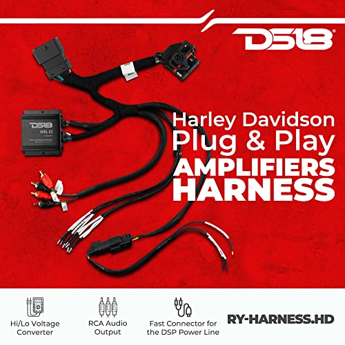 DS18 RY-Harness.HD Harley Davidson Plug and Play Harness for Amplifiers, 4 Channel RCA Pre-Output Ready to Use - Great for Upgrade Your Motorcycle Sound System