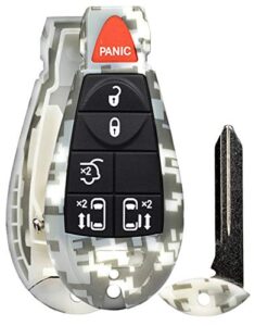 1x new camouflage entry 6 buttons remote start car key fob shell / case m3n5wy783x iyzc01c compatible with town country dodge grand caravan volkswagen vw routan.