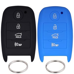 lcyam silicone key fob cover for kia sorento rio niro optima sportage forte soul, car accessory protection case 2pcs (black and blue)