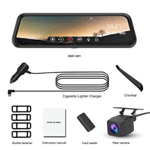 Backup Camera 10 inch Mirror Dash Cam Dual Lens Front Rear Dash Camera 1080P Full Touch Screen Video Streaming Rear View Mirror Loop Recording, Parking Monitor, Night Vision, Waterproof Rear Camera