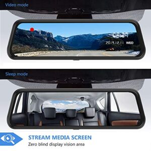 Backup Camera 10 inch Mirror Dash Cam Dual Lens Front Rear Dash Camera 1080P Full Touch Screen Video Streaming Rear View Mirror Loop Recording, Parking Monitor, Night Vision, Waterproof Rear Camera