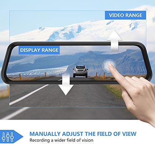 Backup Camera 10 inch Mirror Dash Cam Dual Lens Front Rear Dash Camera 1080P Full Touch Screen Video Streaming Rear View Mirror Loop Recording, Parking Monitor, Night Vision, Waterproof Rear Camera