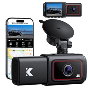 kingslim d6 4k dual dash cam – wifi & gps front and inside uber car camera with super night vision and parking monitor, 3 channel dash cam upgradeable, type c charging, 256gb supported