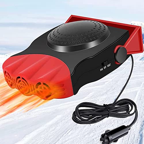 Car Heater 12V, 2 in1 Fast Heating Defrost Defogger for Car Windshield, Portable Car Heater Defroster That Plugs into Cigarette Lighter with 180° Rotating Base, 150W Car Heating and Cooling Fan