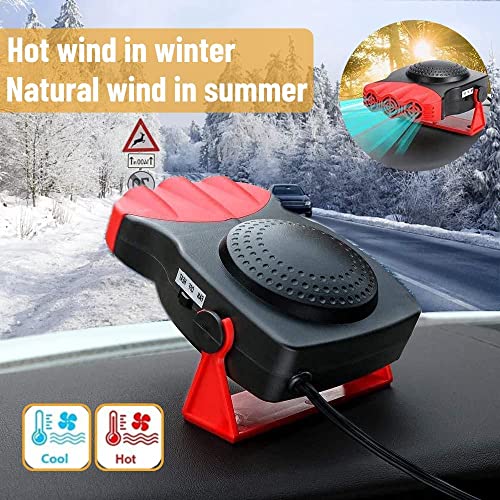 Car Heater 12V, 2 in1 Fast Heating Defrost Defogger for Car Windshield, Portable Car Heater Defroster That Plugs into Cigarette Lighter with 180° Rotating Base, 150W Car Heating and Cooling Fan