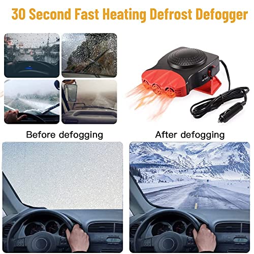 Car Heater 12V, 2 in1 Fast Heating Defrost Defogger for Car Windshield, Portable Car Heater Defroster That Plugs into Cigarette Lighter with 180° Rotating Base, 150W Car Heating and Cooling Fan