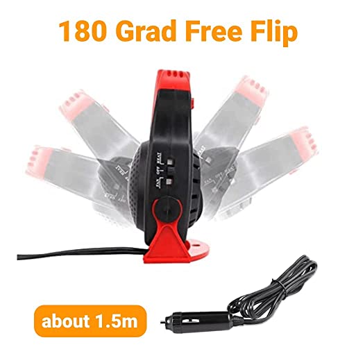 Car Heater 12V, 2 in1 Fast Heating Defrost Defogger for Car Windshield, Portable Car Heater Defroster That Plugs into Cigarette Lighter with 180° Rotating Base, 150W Car Heating and Cooling Fan