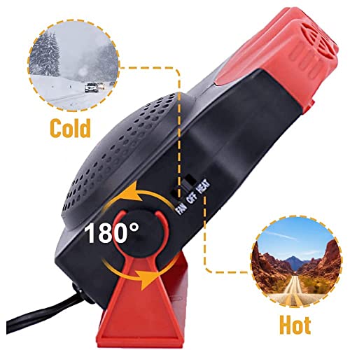 Car Heater 12V, 2 in1 Fast Heating Defrost Defogger for Car Windshield, Portable Car Heater Defroster That Plugs into Cigarette Lighter with 180° Rotating Base, 150W Car Heating and Cooling Fan