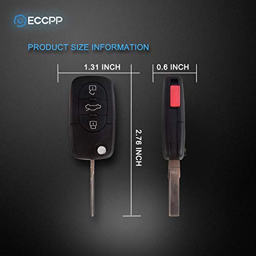 ECCPP Replacement fit for Uncut Keyless Entry Remote Key Fob Case Audi Series 4D0837231E (Pack of 2)