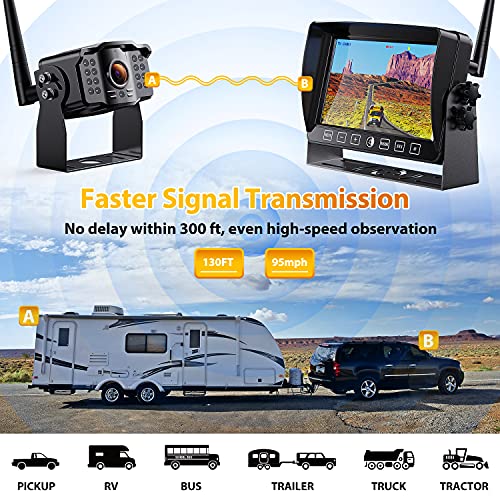 Wireless Backup Camera 7'' Monitor for RV Trailer, Extra Long Range Signal1080P Waterproof Infrared Night Vision Camera Recorder Monitor for Rear View Pickup Truck Motorhome Camper, Xroose CM1