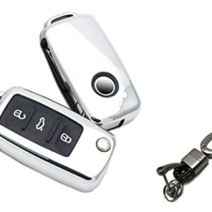 Soft TPU Key Fob Cover Case Fit for VW Volkswagen Jetta Polo Tiguan Beetle Golf GTI/R/MK6 5 Passat Sharan Skoda Octavia Rapid Accessories Keyless Remote Holder Skin Jacket Protector (Silver)