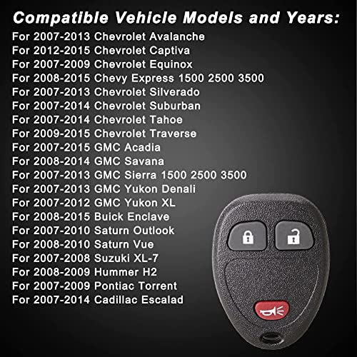 Keyless Entry Remote Control Car Key Fob Replacement for Chevy Silverado Traverse Avalanche Equinox Express/GMC Acadia Savana Sierra/Pontiac/Saturn Vue Outlook with Uncut Trunk Car Remote Fob (1PACK)