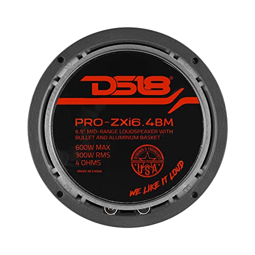 DS18 PRO-ZXI6.4BM 6.5" Pro Audio Midrange Loudspeaker - 600W Max, 300W RMS, 4 Ohms - Premium Quality Audio Door Speakers for Car or Truck Stereo Sound System (1 Speaker)