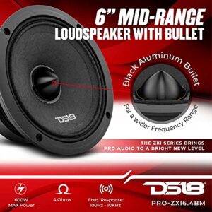 DS18 PRO-ZXI6.4BM 6.5" Pro Audio Midrange Loudspeaker - 600W Max, 300W RMS, 4 Ohms - Premium Quality Audio Door Speakers for Car or Truck Stereo Sound System (1 Speaker)