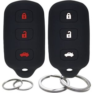 2pcs silicone 4 buttons key fob cover remote case keyless protector compatible with toyota corolla camry avalon 4runner matrix sequoia sienna solara lexus es300 ls400 sc300 sc400 pontiac vibe (black)