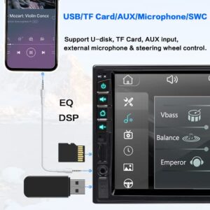 7 Inch Double Din Car Stereo for Apple Carplay & Android Auto with Voice Control,Bluetooth5.2,MirrorLink, Car Radio with Waterproof Front/Backup Camera,Subwoofer,HD Touch Screen SWC/USB/SD AM/FM/AUX