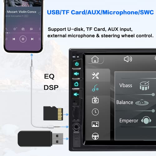 7 Inch Double Din Car Stereo for Apple Carplay & Android Auto with Voice Control,Bluetooth5.2,MirrorLink, Car Radio with Waterproof Front/Backup Camera,Subwoofer,HD Touch Screen SWC/USB/SD AM/FM/AUX