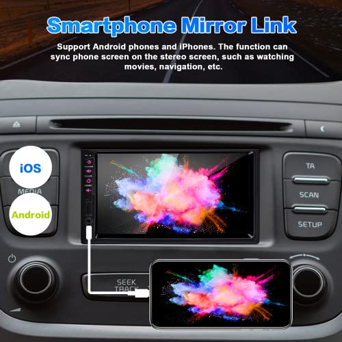 7 Inch Double Din Car Stereo for Apple Carplay & Android Auto with Voice Control,Bluetooth5.2,MirrorLink, Car Radio with Waterproof Front/Backup Camera,Subwoofer,HD Touch Screen SWC/USB/SD AM/FM/AUX