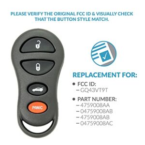 Keyless2Go Replacement for New Keyless Entry 4 Button Remote Car Key Fob for Select Vehicles That Use FCC ID GQ43VT9T (2 Pack)