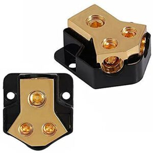 VonSom 2 Way Power Distribution Block, 1x 0/2/4 AWG Gauge in / 2X 4/8/10 Gauge Out Amp Power Distribution Ground Distributor Connecting Block for Car Amplifier Audio Splitter 2 Pack