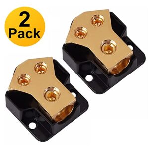 VonSom 2 Way Power Distribution Block, 1x 0/2/4 AWG Gauge in / 2X 4/8/10 Gauge Out Amp Power Distribution Ground Distributor Connecting Block for Car Amplifier Audio Splitter 2 Pack