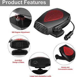 Portable Car Heater, Auto Heater Fan, Car Defogger, Fast Heating Quickly Defrost Defogger 12V 150W Auto Ceramic Heater Fan 3-Outlet Plug in Cig Lighter