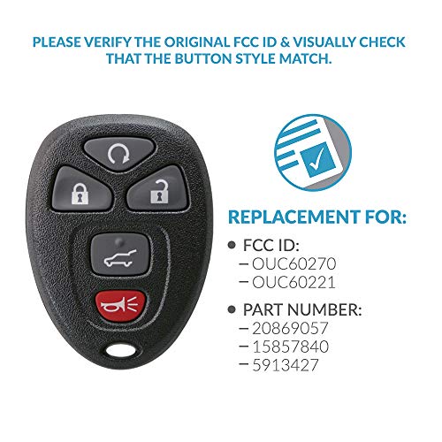 Keyless2Go Replacement for New Keyless Entry 5 Button Remote Start Car Key Fob for Select Cadillac Chevrolet Buick GMC & Saturn