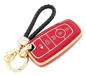 soft tpu key fob cover case fit for 2017 2018 2019 ford fusion edge mustang f150 explorer expedition ecosport keyless entry remote holder skin jacket protector with keychain (red)