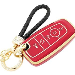 Soft TPU Key Fob Cover Case Fit for 2017 2018 2019 Ford Fusion Edge Mustang F150 Explorer Expedition Ecosport Keyless Entry Remote Holder Skin Jacket Protector with Keychain (Red)