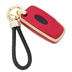 Soft TPU Key Fob Cover Case Fit for 2017 2018 2019 Ford Fusion Edge Mustang F150 Explorer Expedition Ecosport Keyless Entry Remote Holder Skin Jacket Protector with Keychain (Red)