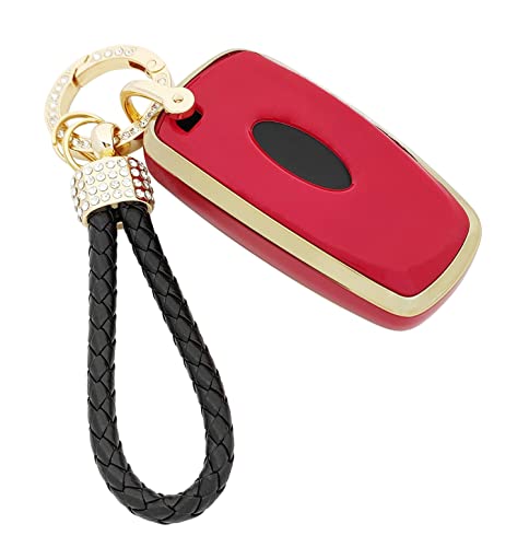 Soft TPU Key Fob Cover Case Fit for 2017 2018 2019 Ford Fusion Edge Mustang F150 Explorer Expedition Ecosport Keyless Entry Remote Holder Skin Jacket Protector with Keychain (Red)