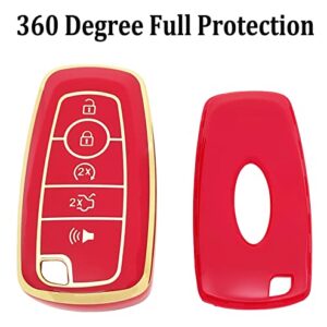 Soft TPU Key Fob Cover Case Fit for 2017 2018 2019 Ford Fusion Edge Mustang F150 Explorer Expedition Ecosport Keyless Entry Remote Holder Skin Jacket Protector with Keychain (Red)